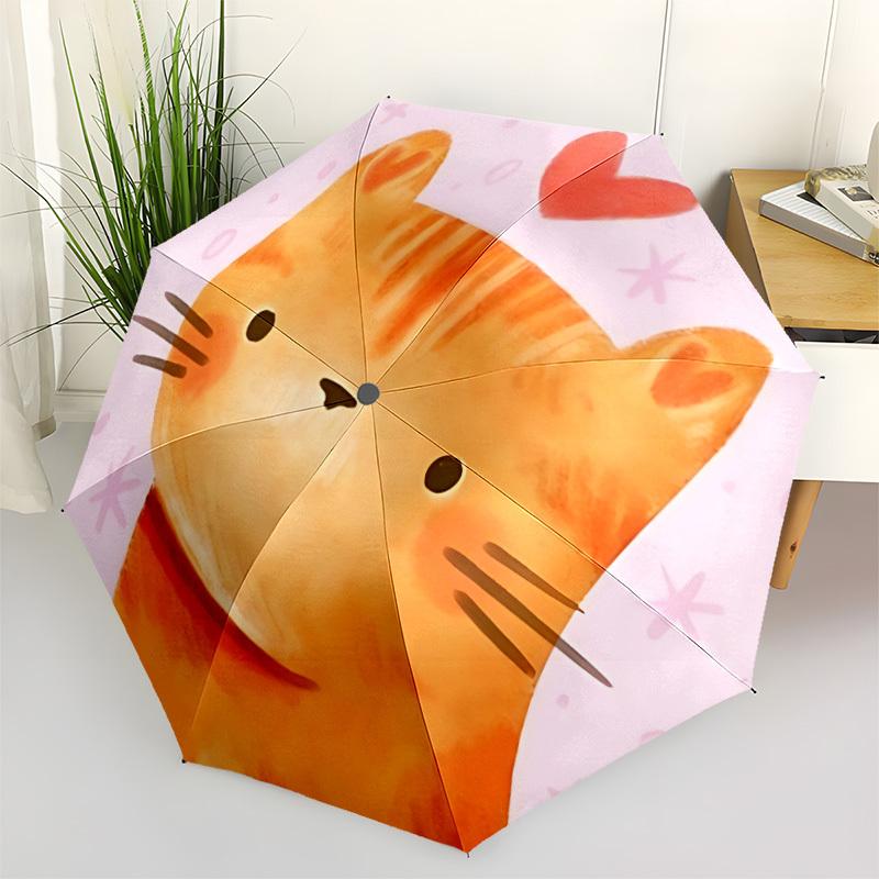 1pc Cat Lover Heart Automatic Folding Umbrella - 8-Rib Durable Iron Frame, Compact Portable for Daily Travel yy251205094