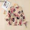 ZANZEA Women Casual Round Neck 3/4 Sleeve Loose Print Blouse