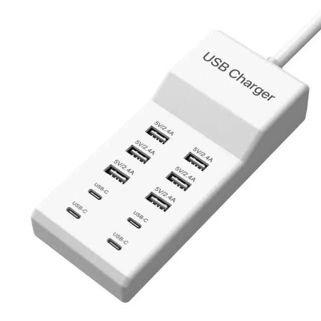 10-портовая зарядная станция USB 50 Вт/10 А, многопортовый концентратор USB C, зарядное устройство для сотового телефона, планшета, нескольких устройств, удлинитель