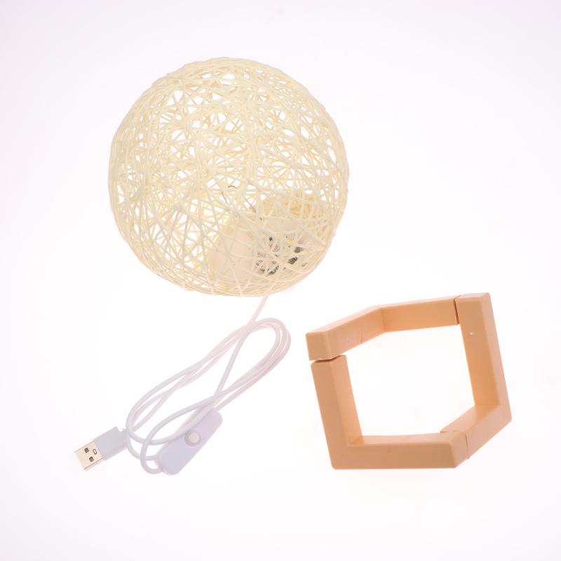 1 шт. Настольная лампа из ротангового шара, USB-вилка, регулируемая яркость, ночник, подарок, деревянная подставка, декор для прикроватной тумбочки, ночник для спальни