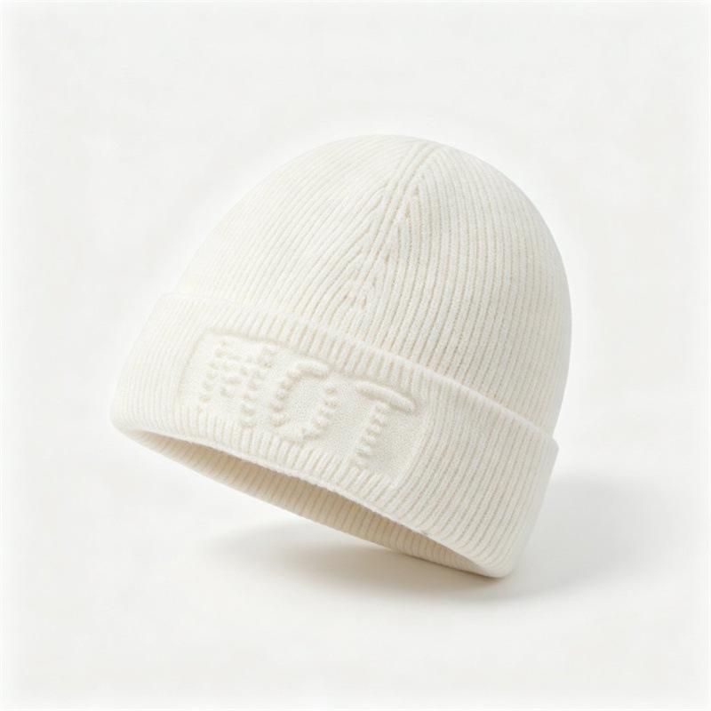 Letter fleece warm wool hat men's autumn and winter pullover ear protection knitted hat outdoor sports cycling hat