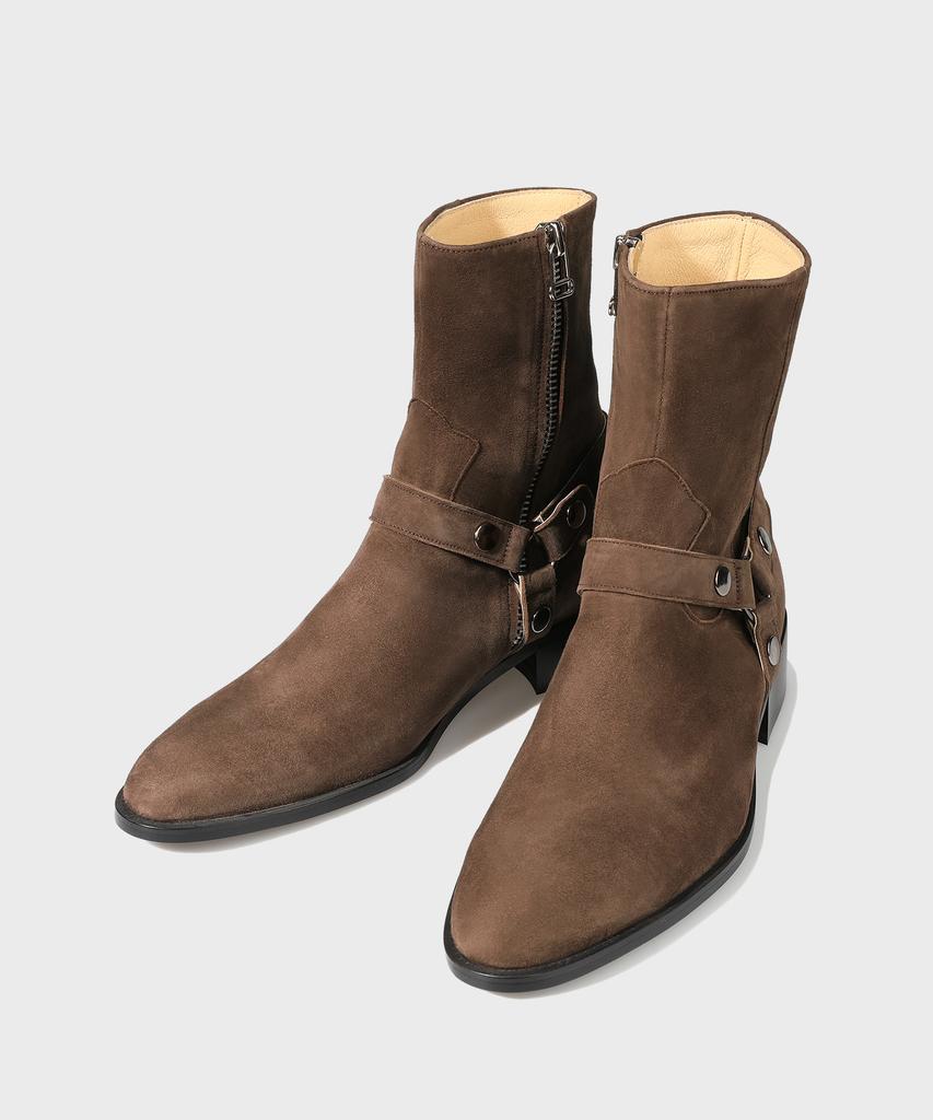 Firenze Atelier Slim Toe Velcro Line Suede Zip-Up Boots 3344-Qs [Dark Brown]