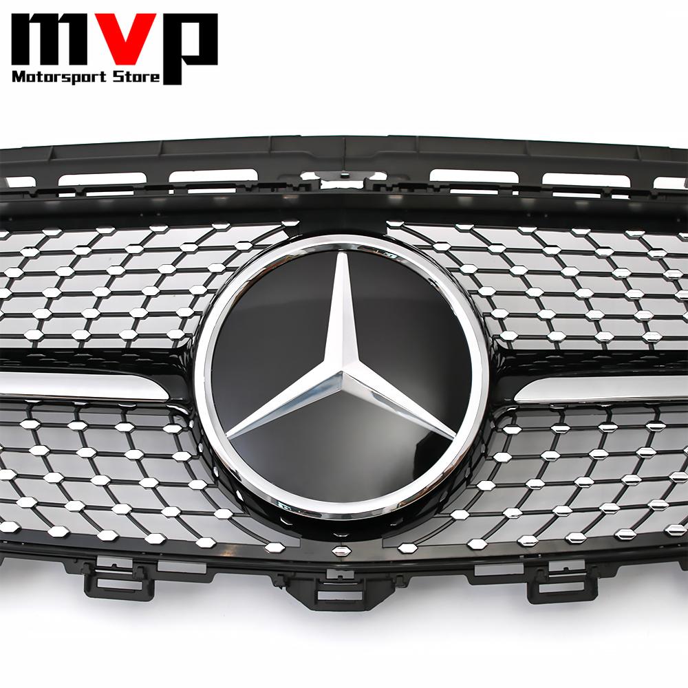 FCM5 Diamonds Style Racing Grille With Car Front Bumper Grill Silver Border Mirror 3D Emblem Logo For Mercedes Benz E W213 16-20 E300