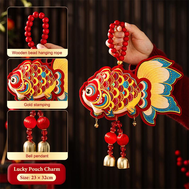 Year of the Horse Lucky Opening Pouch Charm Red Embroidered Horse & Fortune Bag Hanging Ornaments for Chinese New Year