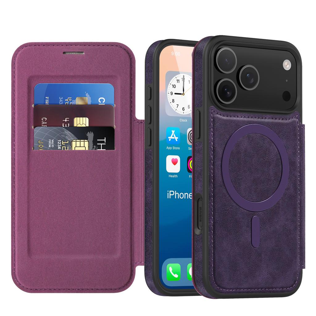 Подходит для iPhone 17 Pro Max защитный чехол для беспроводной зарядки с карманом для карт, Apple 17E ультратонкий чехол-книжка для телефона S26