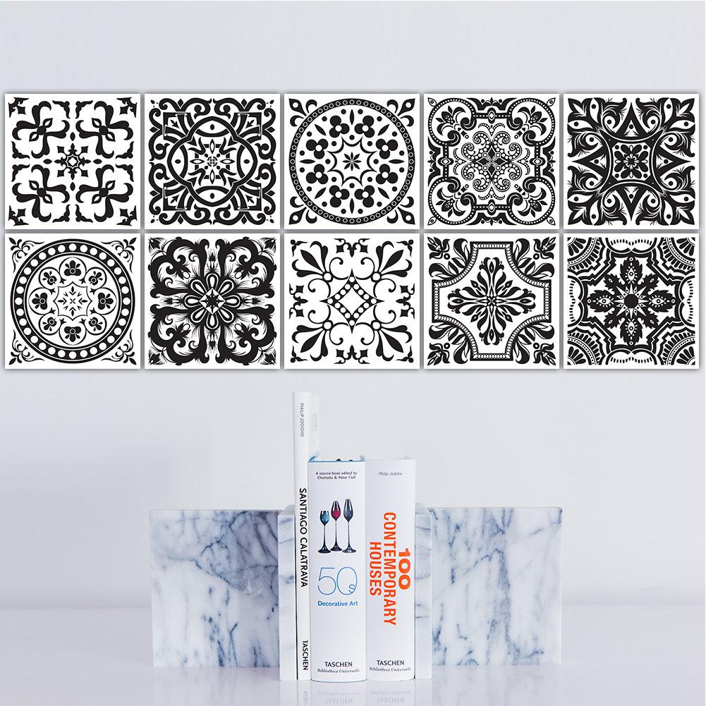 10 Pcs Simple Black and White Retro Geometric Pattern Wall Sticker Home Kitchen Decoration Wall Art