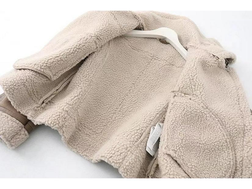 Women's Suede and Lambswool Motorcycle Jacket - Warm Fleece Coat for Autumn and Winter