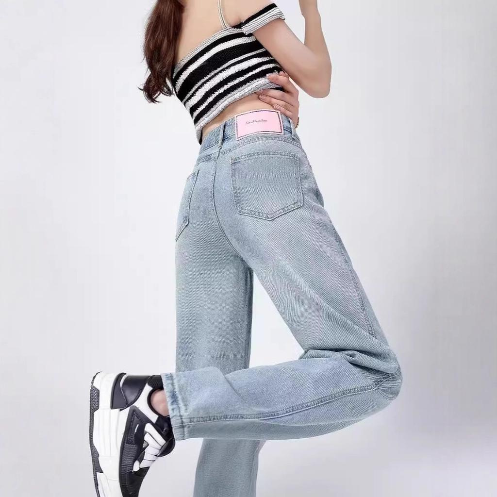 Джинсы большого размера с высокой посадкой для женской персонализированной моды, летний дизайн, для фигуры типа «груша», женские брюки, стройнящие брюки широкого кроя