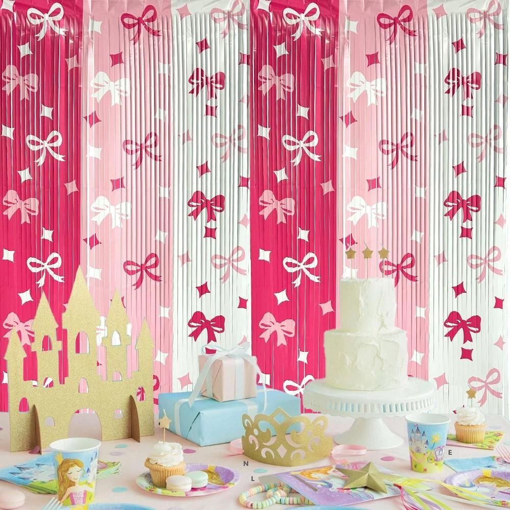 Love Heart Valentine's Day Rain Curtain Bowknot Plastic Valentine's Day Party Backdrop 2M DIY Streamers Hanging Curtains