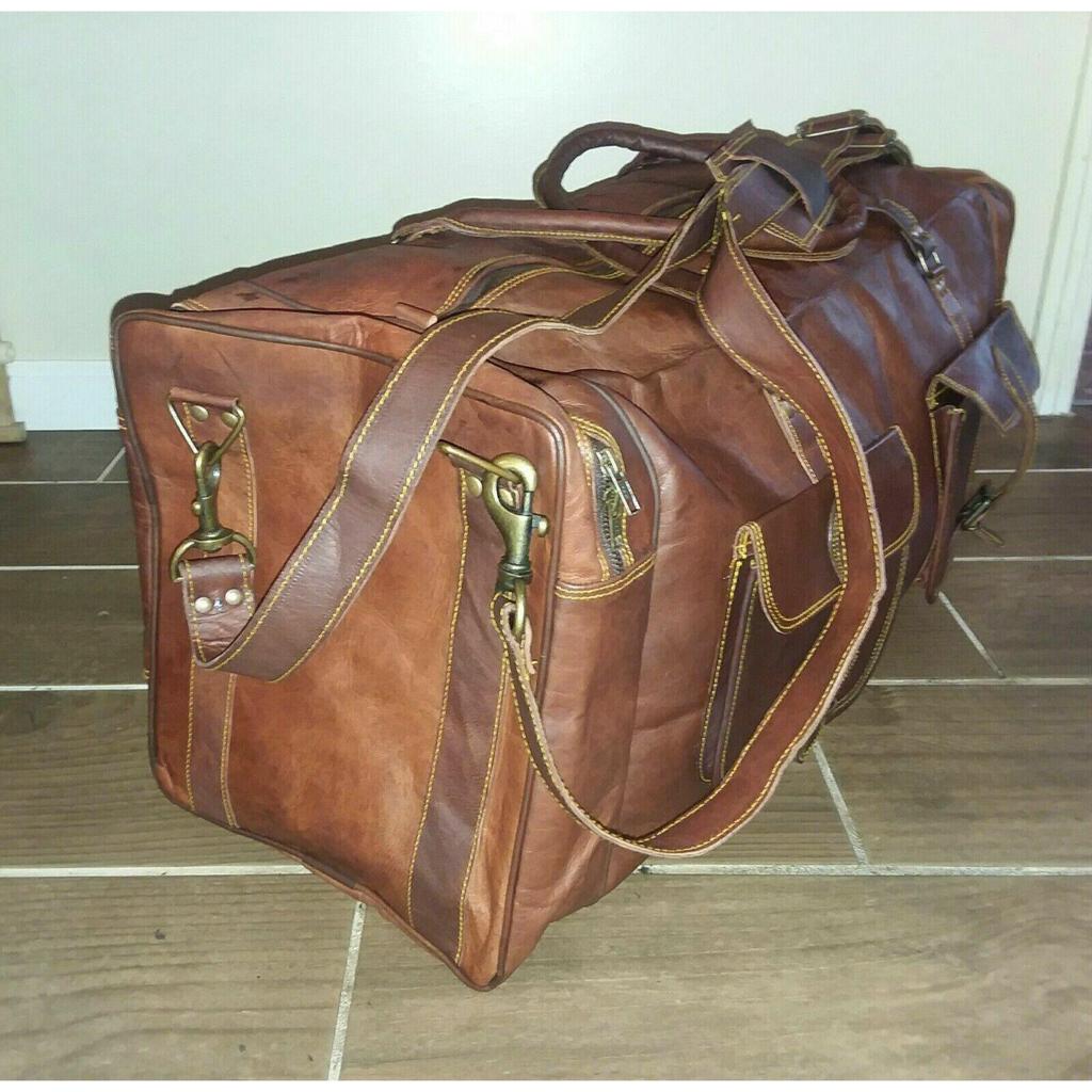 Мужская натуральная кожа Vintage Oversize Duffel Travel Gym Weekend Overnight Bag