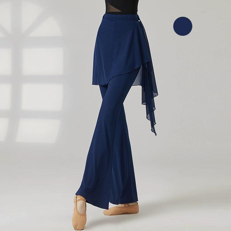 Современные танцевальные брюки женские длинные с легким клешем латинские брюки сетчатая юбка-обертка классический костюм для тренировок сценическая одежда для линейных танцев женская