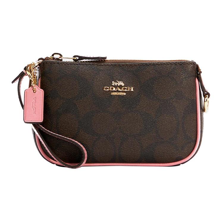 Coach Сумка для маджонга Nolita 15 Classic из канвы с монограммой и кожи, женская сумка-тоут, темно-коричневый, розовый C4580-IMRSH
