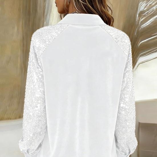 Женская вельветовая рубашка с пайетками, с длинным рукавом, с лацканами, повседневная блестящая рубашка на пуговицах для вечеринки, свидания, бара, ночного клуба