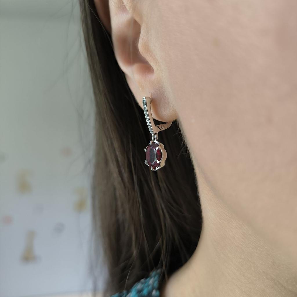 Серебряные серьги с искусственным гранатом nano 3.92ct, фианитами (60002164)