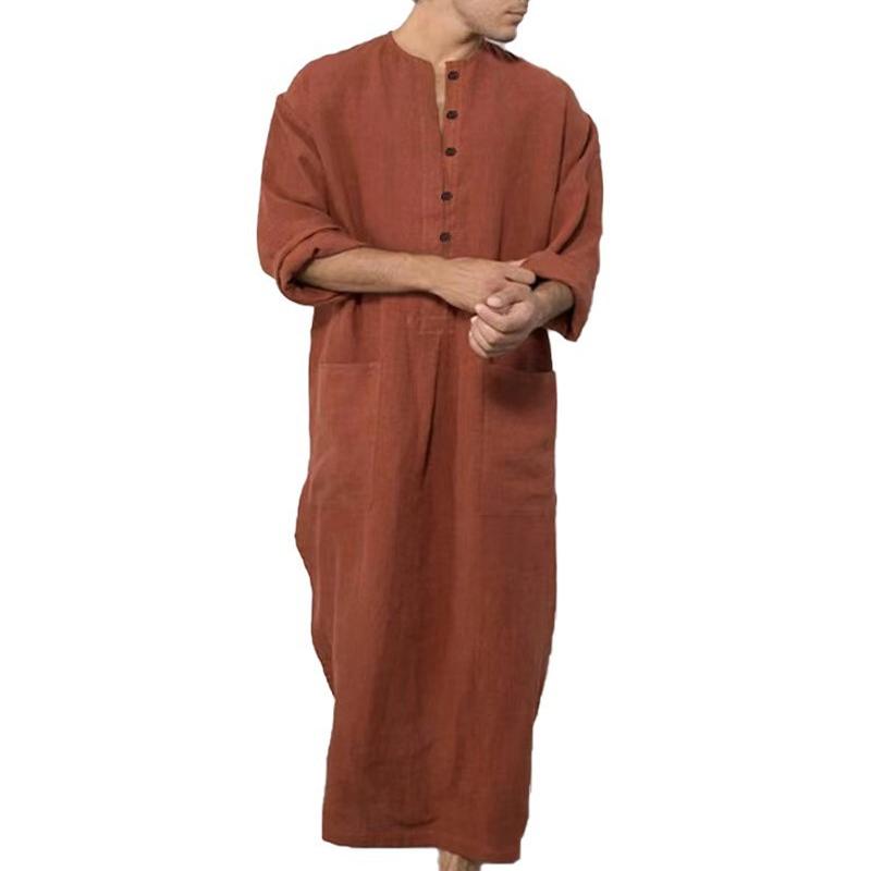 Мужской мусульманский халат Абая Исламская одежда Туника Платье Рубашки с длинными рукавами Макси