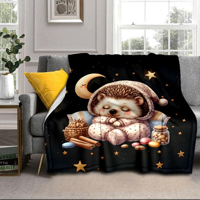Sleepy Hedgehog Dreams Blanket Flannel Blanket for bed, sofa, Camping, Hiking, Picnic Essentials, gift for family Fan gifts