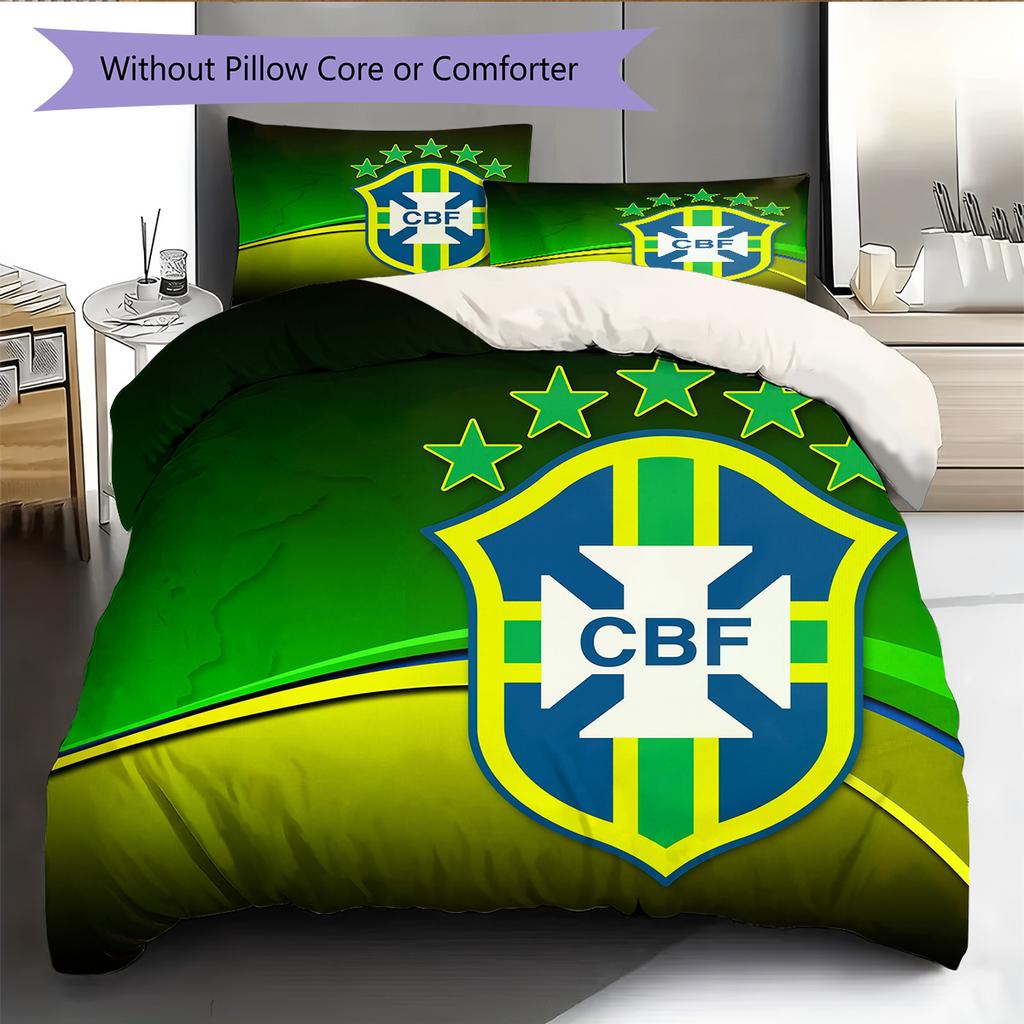 Brazil national football team Pattern Bedding Quilt Set Home Decoration Gift (1 * duvet cover + 2 * pillowcase without core)