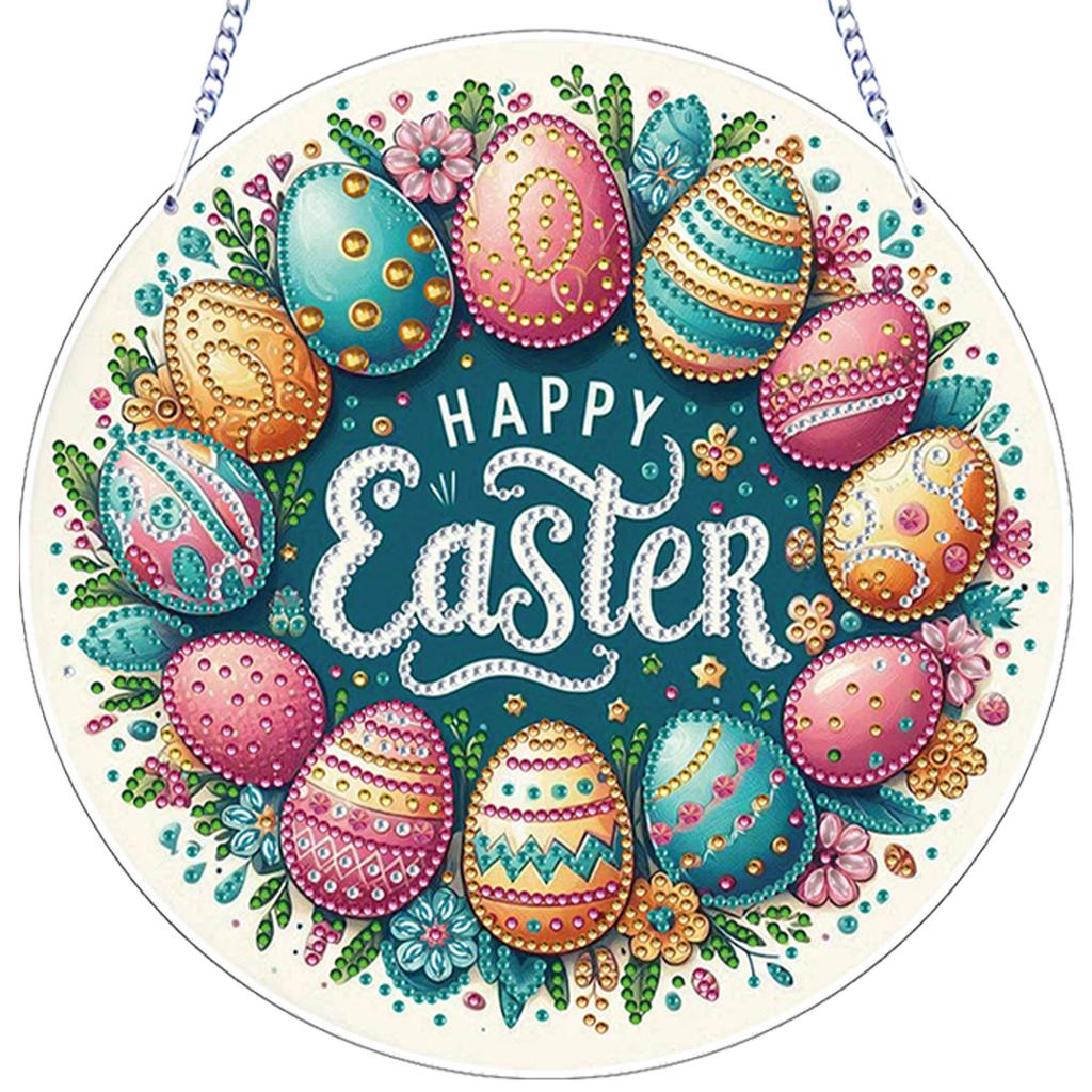 Easter 2D Flat DIY Hanging Diamond Art Kits Special Shape Rhinestone Diamond Art Window Pendants Wall Decor for Home & Windows