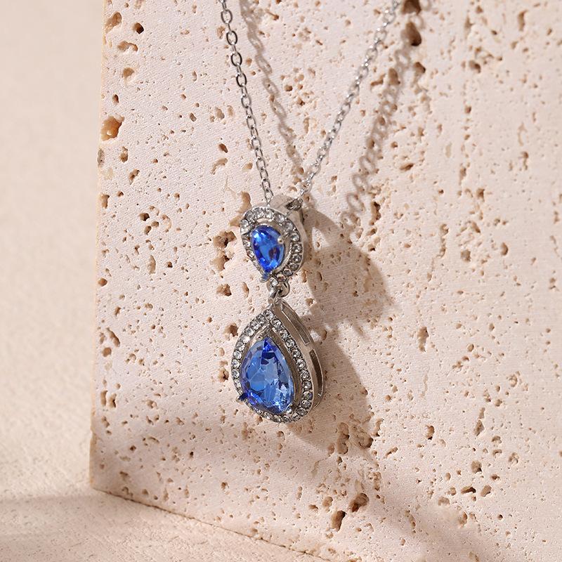 Women Versatile Teardrop Pendant Necklace Yunjin European American High-end Diamond-encrusted Stainless Steel Fashion Neck Accessory