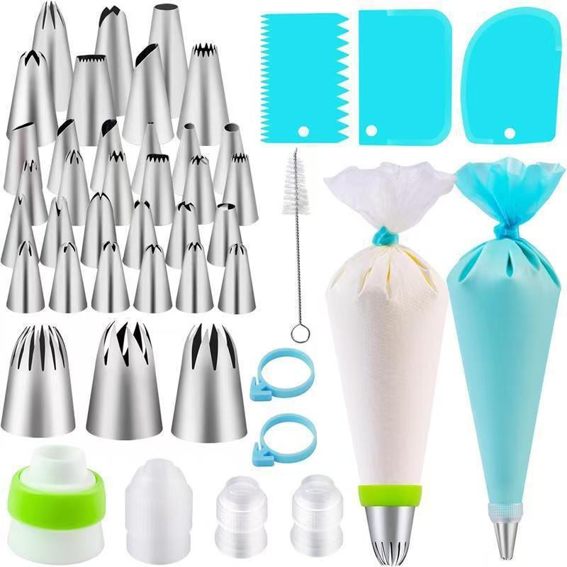 50-Piece Piping Tip Set Cake Decorating Pastry Bags With TPU Couplers Stainless Steel PP Tips Cupcakes Cookies Cream