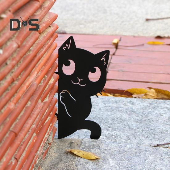 Черная кошка садовый знак металлический силуэт прячущегося кота украшение фермерский дом наружное украшение для любителей кошек двор домашний интерьер декор