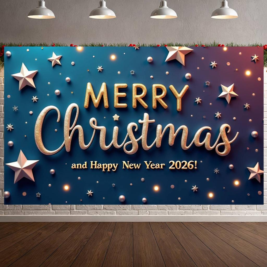 New Year Banner Christmas Themed Christmas Party Display Xmas Backdrop Sparkling Stars Christmas Event Backdrop For Festive Xmas