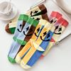 Women Spring and Autumn Trend Cartoon Design Color Matching Smiley Face Splicing Tube Socks