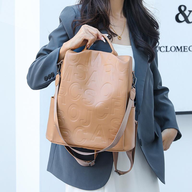 Рюкзак большой вместимости Женский рюкзак с надписью Дорожная сумка из мягкой кожи Многофункциональная сумка через плечо