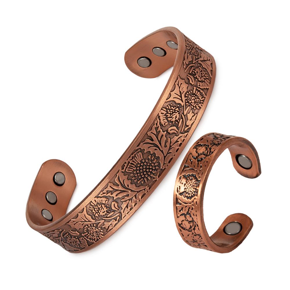 Ikuinen Daisy Браслет из чистой меди Магнитная регулируемая манжета с высокими магнитами Браслеты из твердой меди шириной 15 мм с изменяемым размером ювелирные изделия для мужчин и женщин