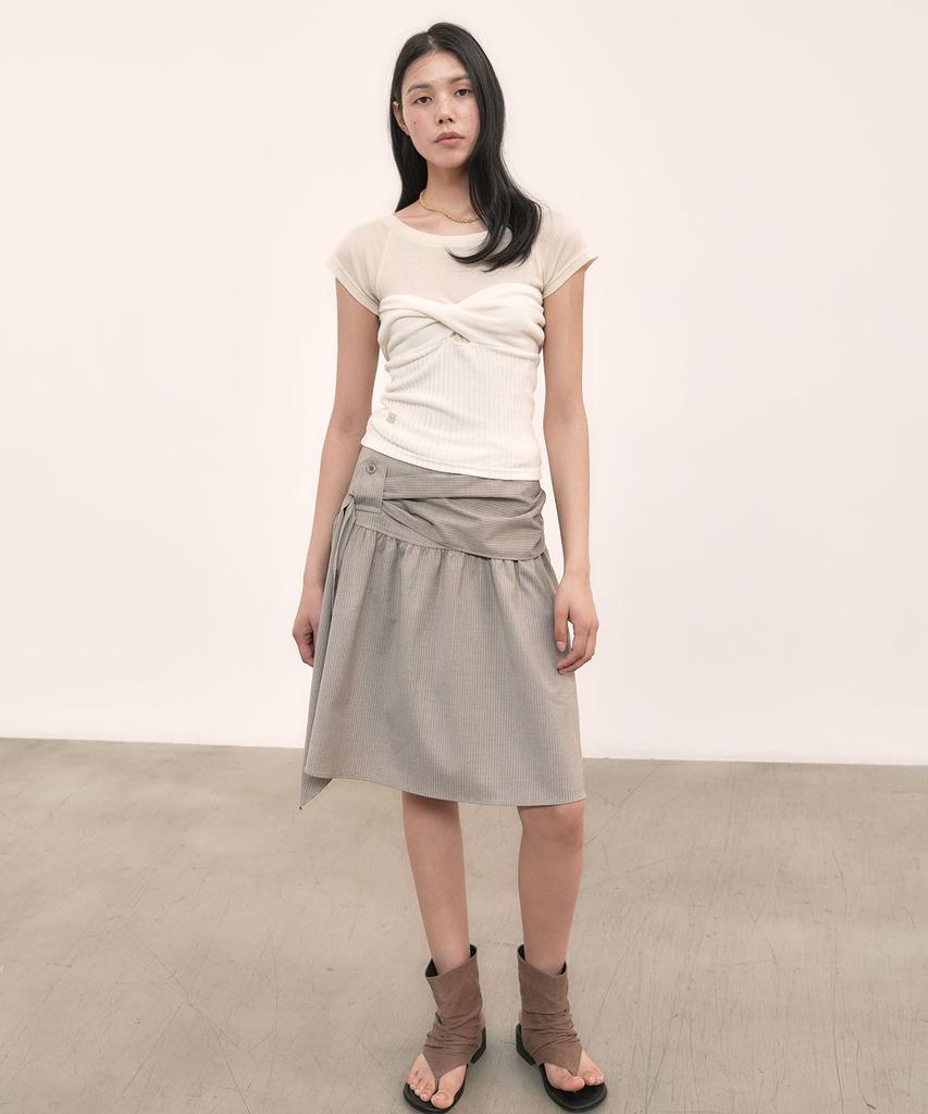 Auro Stripe Midi Skirt [ Beige ]