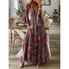 Women's Bohemian Style Print Bell Sleeve V Neck High Waist Vacation Long Dress