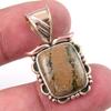 Natural Rhyolite Gemstone 925 Solid Sterling Silver Two Tone Pendant 1.25'' Q3R74