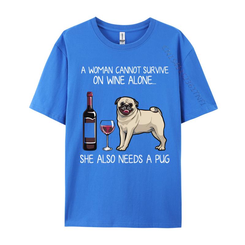 New Hot Sales Pug And Wine Funny Relaxed Fit Tshirt Print Unisex TShirt Fashion Design Tops Tee Cream T Shirt