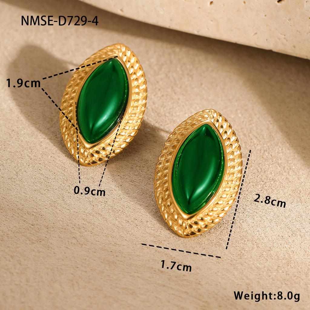 GEMCHIC Women's Vintage Marquise Shape Stud Earrings 18K Gold Plated Stainless Steel Colorful Geometric Fashion Jewelry