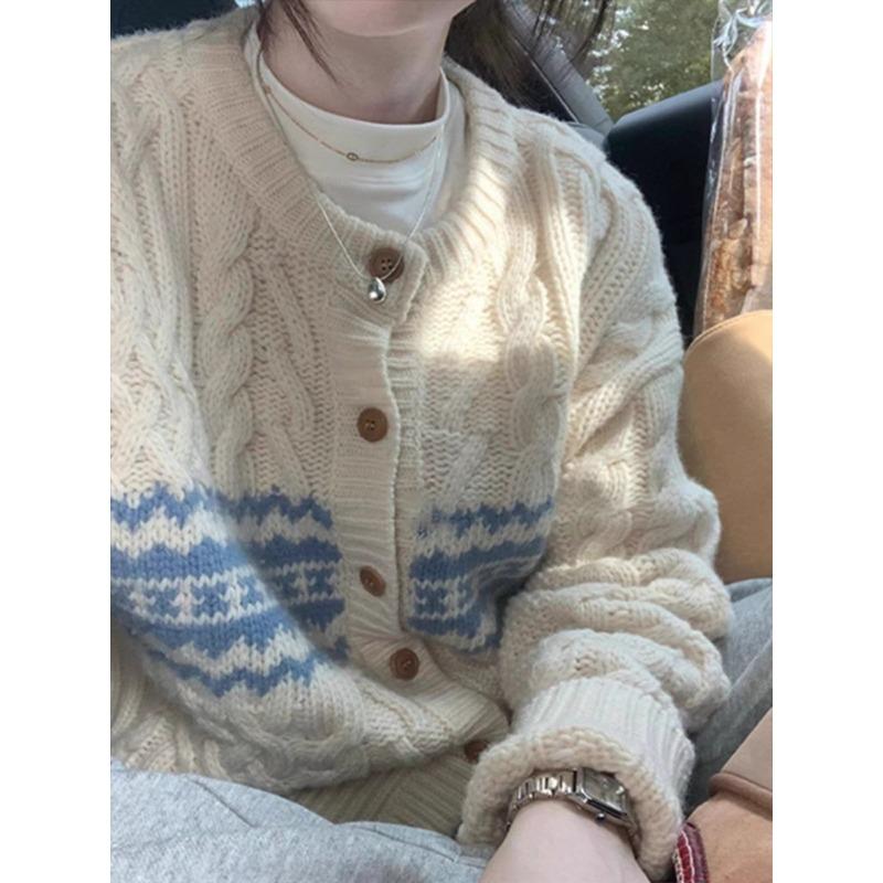 Мягкий восковой ретро кардиган с косами для женщин, новая коллекция осень-зима, в стиле колледжа, однобортный, свободный свитер-жакет