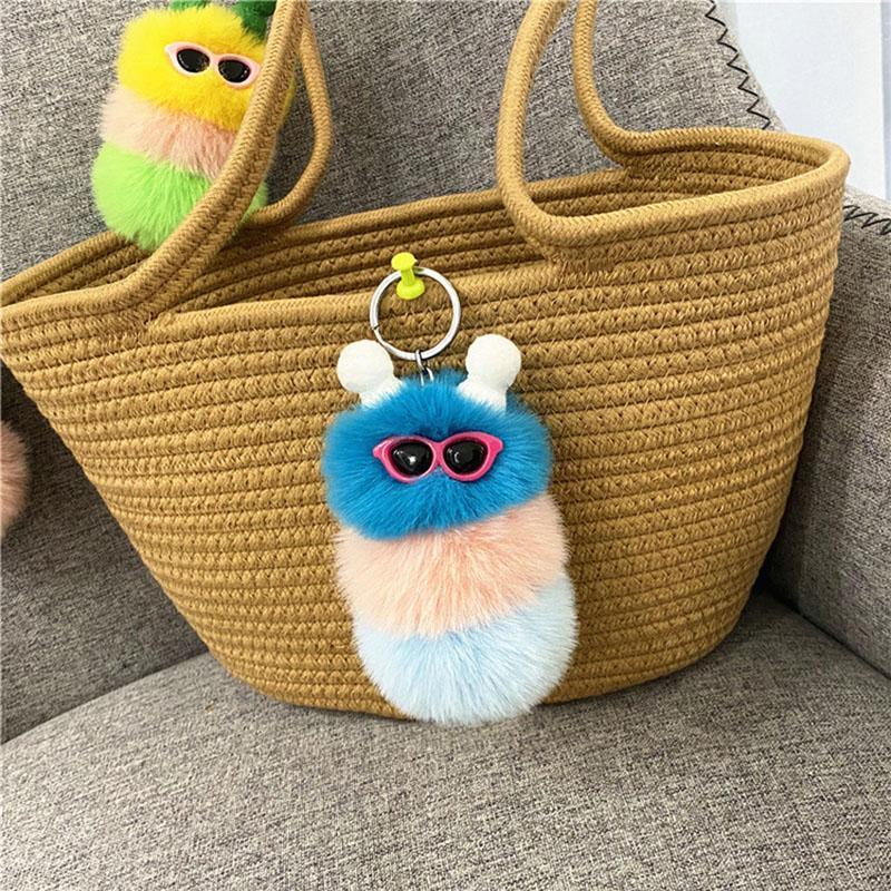 Cute Cartoon Plush Caterpillars Keychain Bag Ornaments Keyring Car Trinket Key Holder Easter Halloween Christmas Party Gift