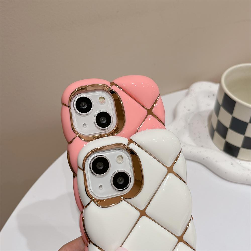 3D Luxury Diamond Lattice Air Cushion Color Plating Phone Case For 11 12 13 14 15 Pro Max Puffer Shockproof Back Cover