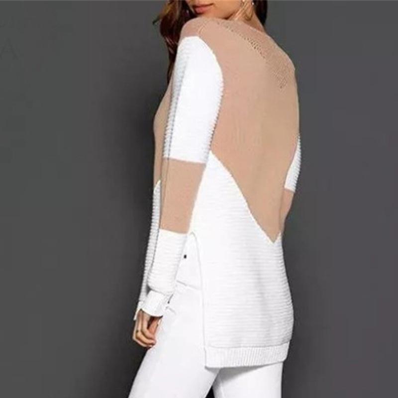 Casual Solid Knit Sweater Ladies V Neck Crew Neck Warm Daily Long Sleeve Blouse