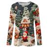 Женская мода повседневный рождественский принт круглый вырез длинный рукав пуловер топ