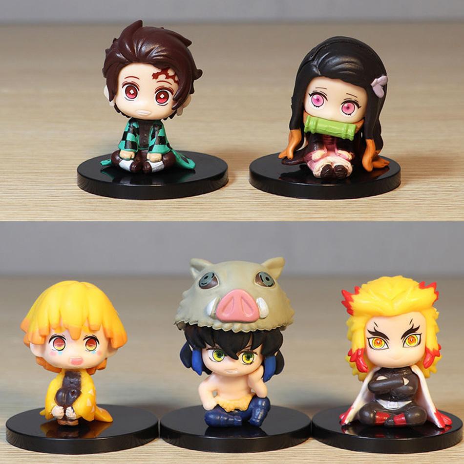 Аниме Фигурка Игрушка Убийца Демонов - Kimetsu No Yaiba Q Версия - Сидящий Танджиро Иноске Зеницу PVD Фигурка Модель Кукла Коллекционная