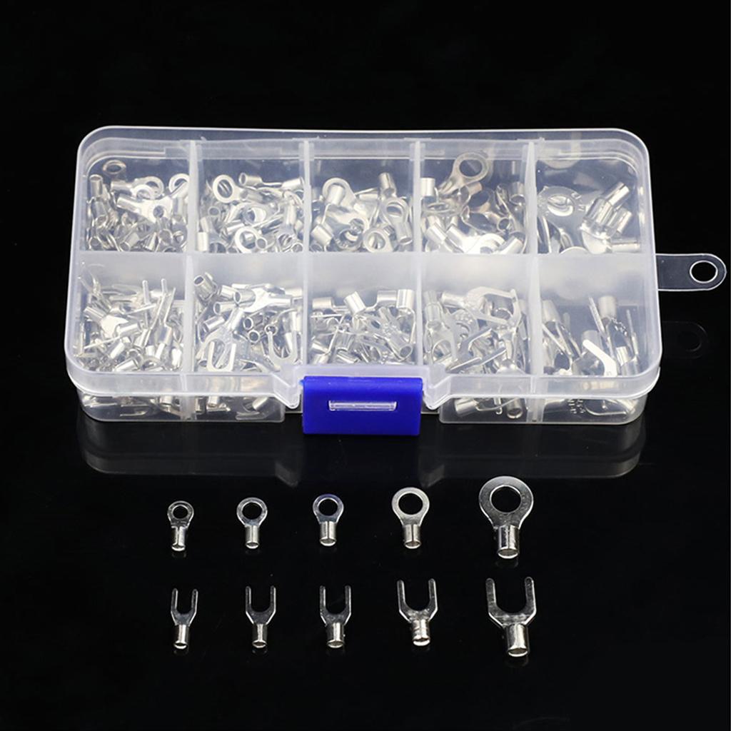 320 PCS Brass Non-Insulated Ring Fork Terminal Crimp Electric Wire Terminals Battery Cable Terminals High Conductivity