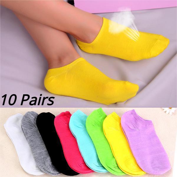 10 Pairs Comfortable Candy Color Cotton Sock Slippers Short Socks Fashion Low Cut Breathable Socks