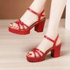 8cm Small Size 32-43 Elegant Floral Soft Leather Shoes Platform Sandals Summer 2025 Block High Heels Sandals for Office Model