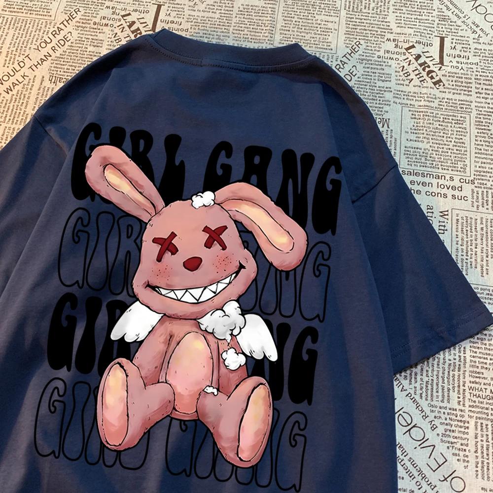 Девичья банда Broken Rabbit Doll Мужские и женские футболки с принтом Гоку Свободные топы Творчество Хлопковые футболки Футболки с рисунками Хип-хоп Парные футболки