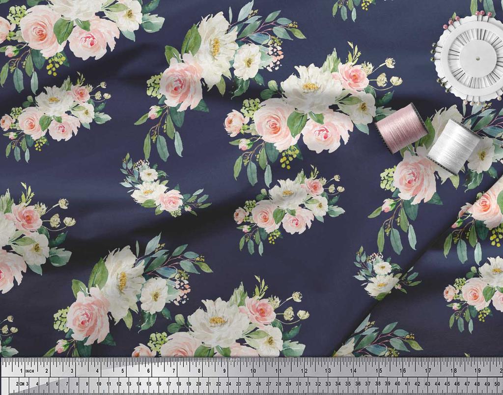 Soimoi Черная полиэфирная ткань для рукоделия с листьями и лютиками с цветочным принтом, 42 дюйма по метрам