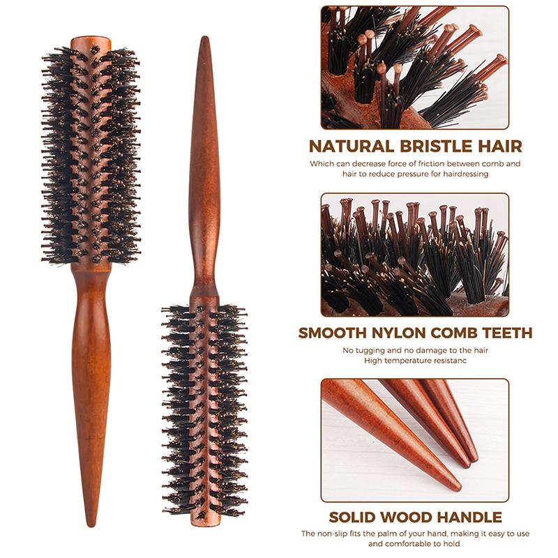 Anti-Static Wood Boar Bristle Round Hair Brush for Hair Styling Teasing Comb Teasing Brush for Curly Hair Hairdresser Tool