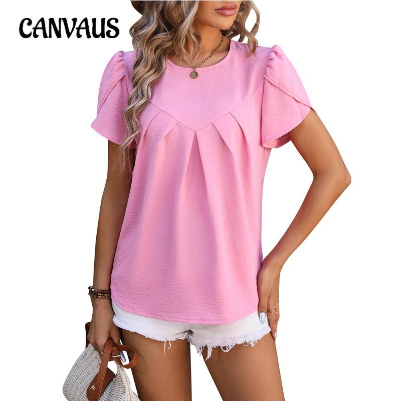 Summer Women's T-shirt Casual V-neck Chiffon Shirt Pod Sleeve Temperament Short Sleeve Top