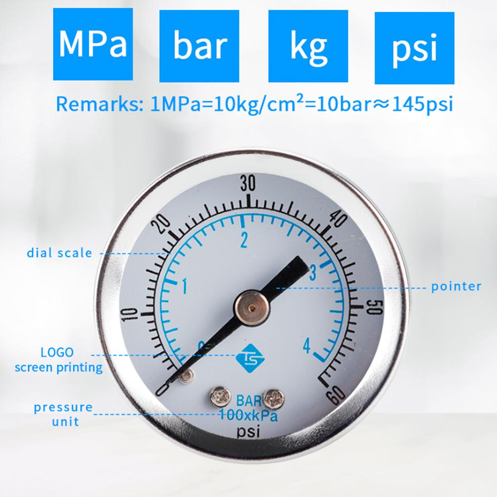 TS-Z51 Dual Scale Economic Pressure Gauge Water Pressure Gauge Stainless Steel 1/8'' NPT Lower Mount