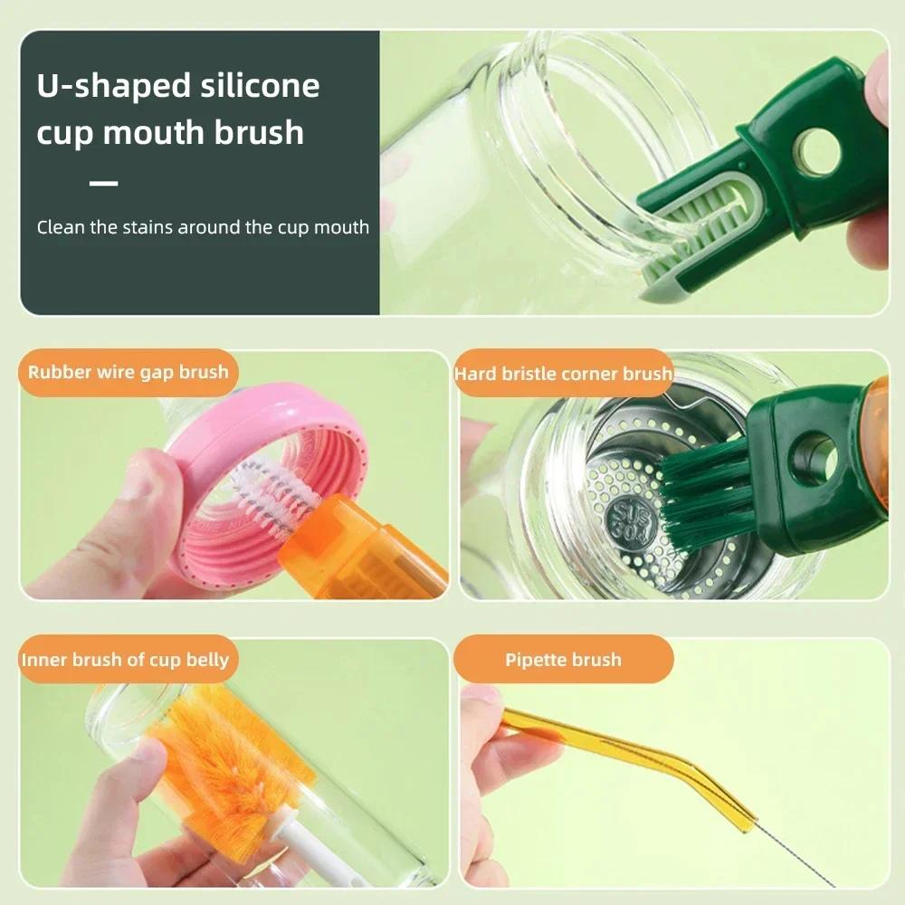 1-8PCS Multifunctional 5-in-1 Long Handle Bottle Brush for Cleaning Thermos Baby Bottle Nipples Straw Cup Cleaner Cleaning Tools