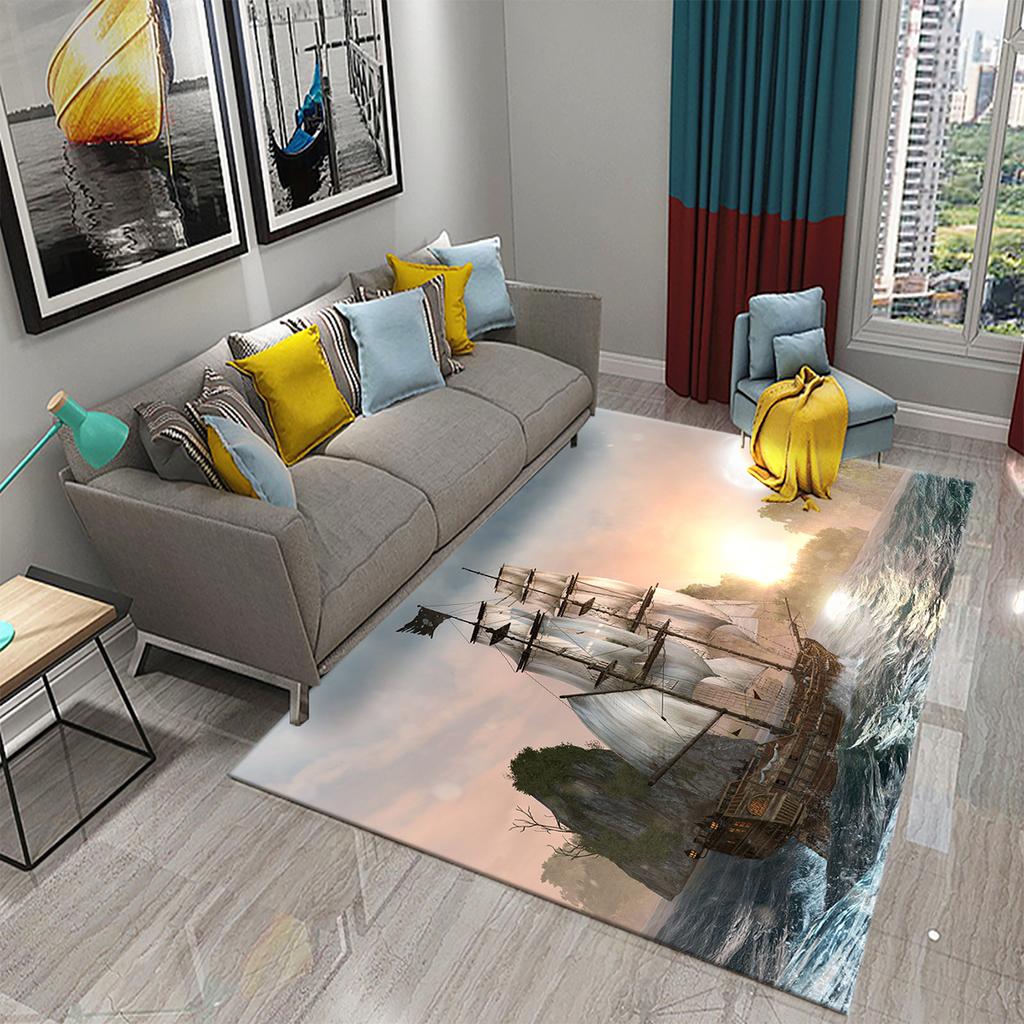 Коврик для двери спальни, гостиной, декоративный коврик для балкона, нескользящий коврик для ванной комнаты, ковер в стиле ретро, ​​ковер с пиратским кораблем